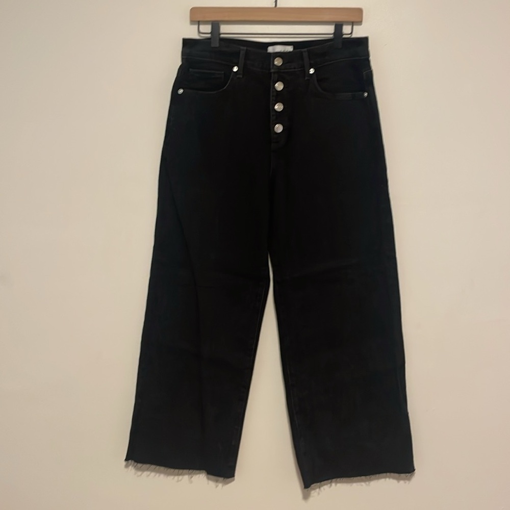 LOFT Size 29 / 8 Black High Waist Wide Leg Crop Jeans - Picture 3 of 7